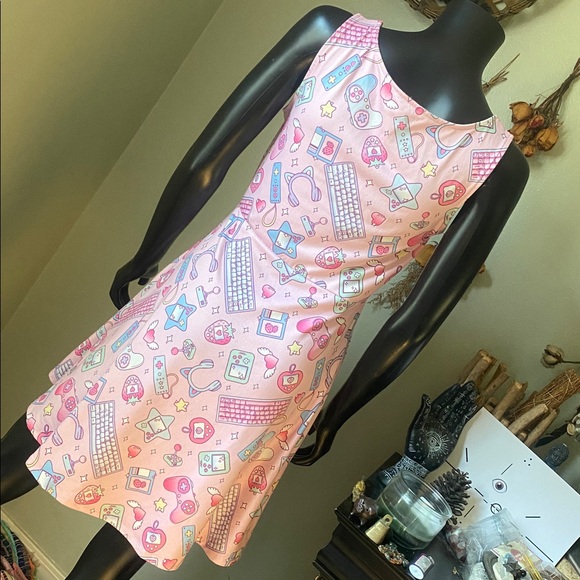 Pink Computer Gamer Girl Graphic Skater Dress with Pockets! 🎀 - Picture 9 of 11